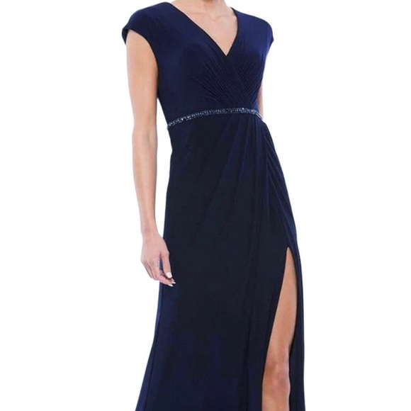 Mac Duggal Navy Blue Crystal Belt Jersey Gown 18 - Picture 3 of 16
